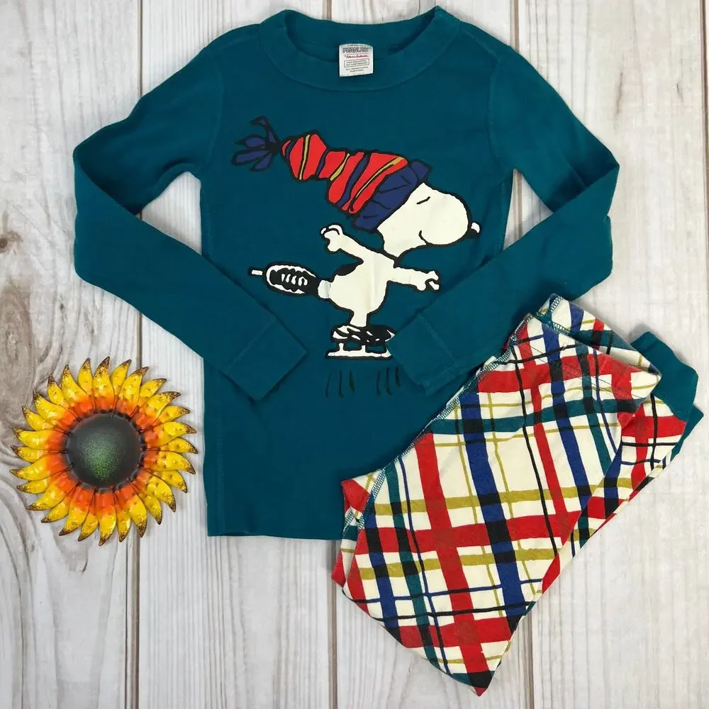 Peanuts Hanna Andersson Kids Pajama Set Size 5 Organic Cotton‎ Snoopy Plaid